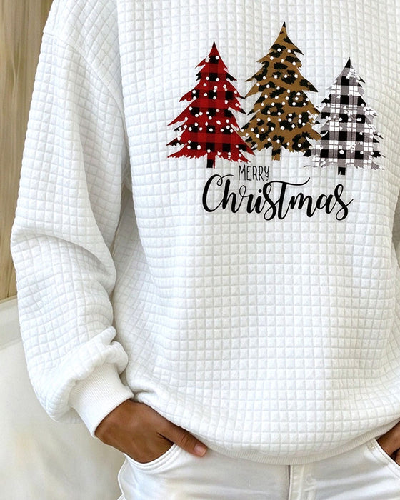 Sweatshirt Rund Hals Rutet Pullover Juletræ