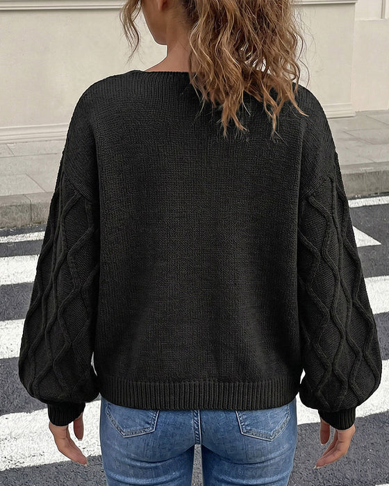 Pullover Lanterne Ærme Argyle Mode Strikket