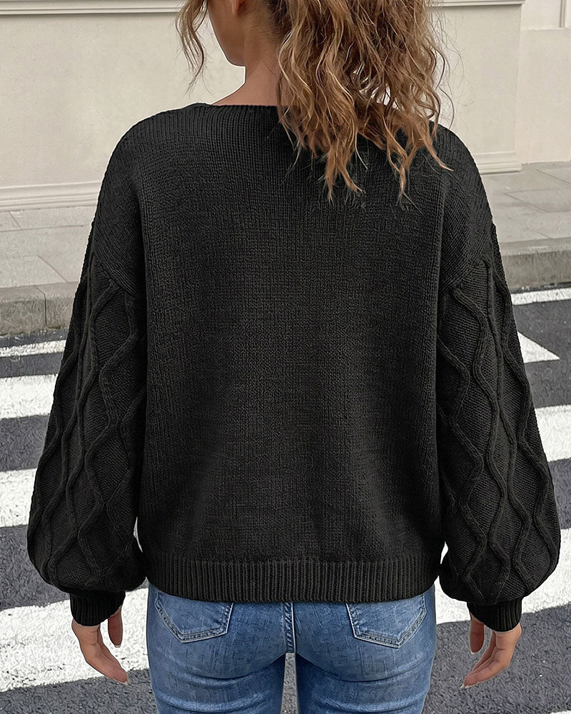 Pullover Lanterne Ærme Argyle Mode Strikket