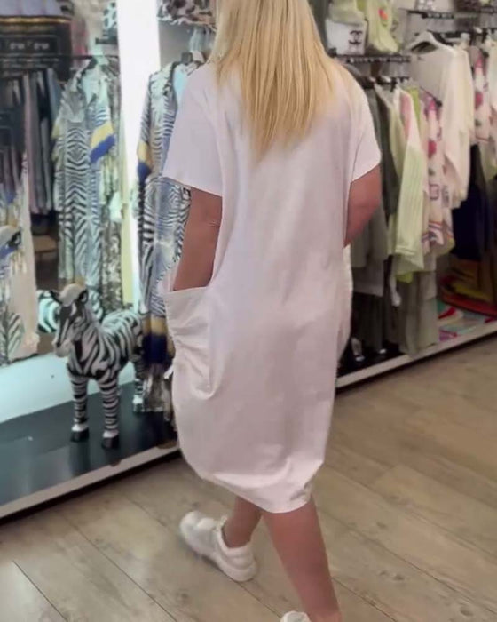 Kjole Løst Kortærmet Med Stort Lommetryk