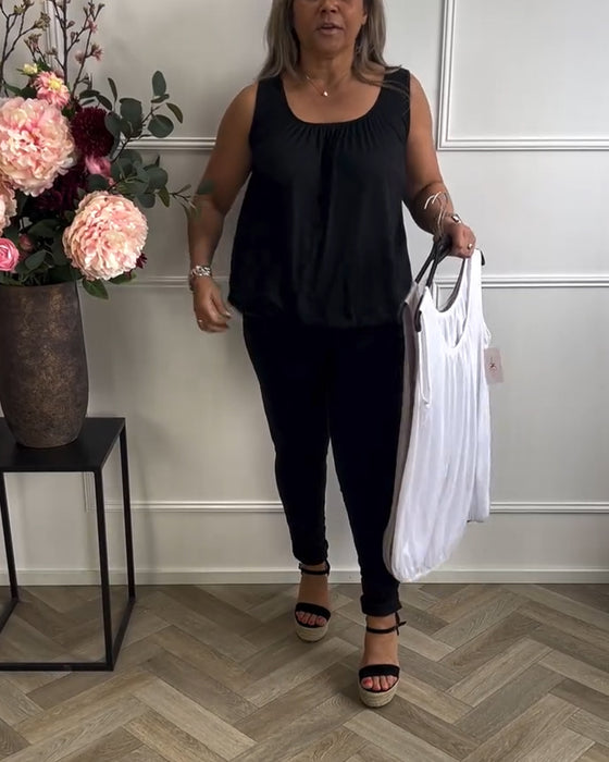 Top Uden Ærmer Ensfarvet Plisseret