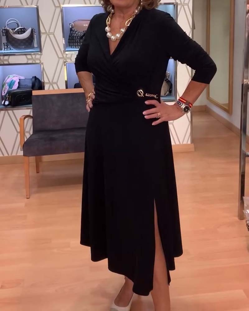 V-hals Tætsiddende Talje Slids Kjole