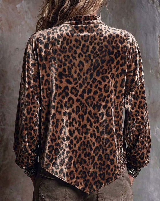 Bluse V-Hals Leopard Uregelmæssig