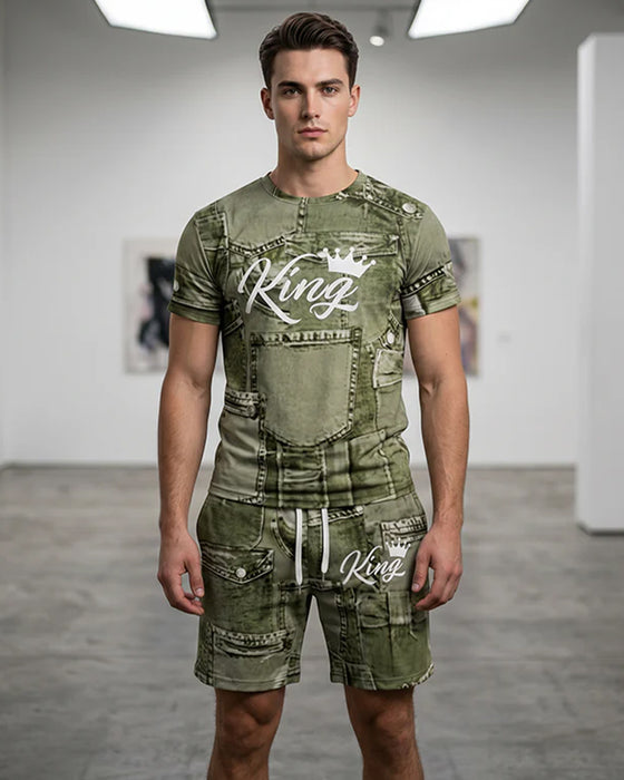 Herresæt Med Rundhalset Monogram-T-Shirt Og Snoretræksshorts