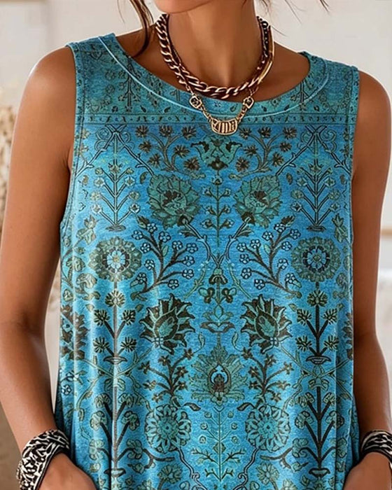 Tank Top Rund Hals Tryk Side Lomme