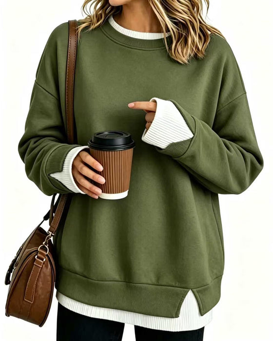 Sweatshirt Falsk Lagdelt Løs Lang Ærme