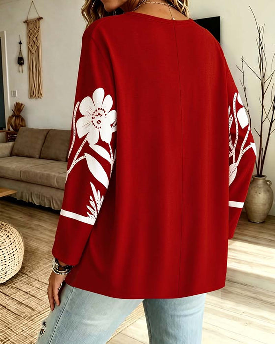 Top V-Hals Blomstret Tryk