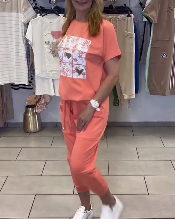 Sæt Afslappet Mønstret Korte Bukser