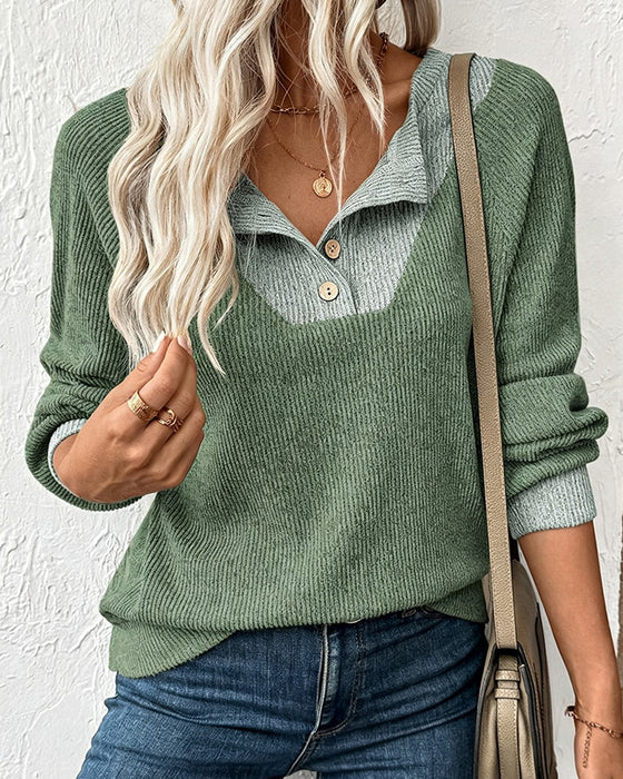 Knit Top Med Kontrasterende Krave Langærmet