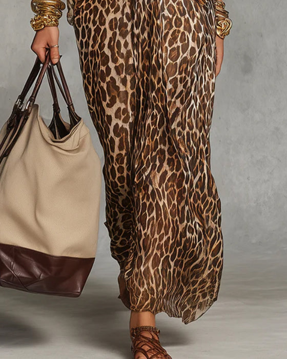 Kjole Trendy Leopard Flagermus Ærme