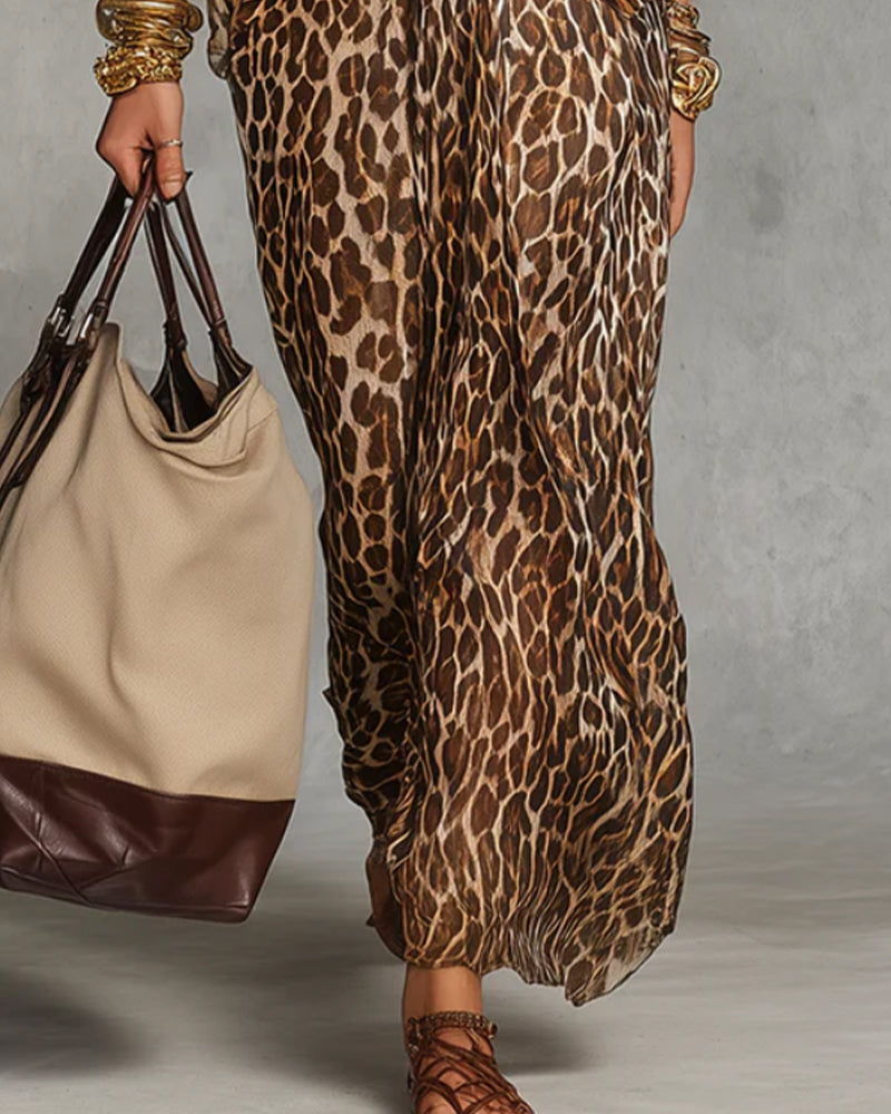 Kjole Trendy Leopard Flagermus Ærme