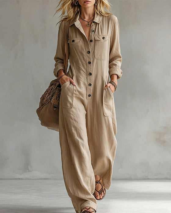 Jumpsuit Enfarvet Langærmet