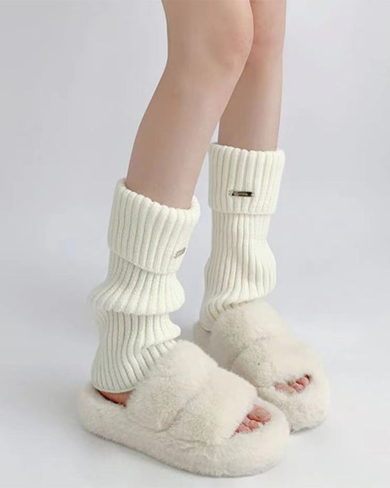 Dame Basis Ensfarvede Benvarmere Med Metalletiket, Minimalistisk Damemode