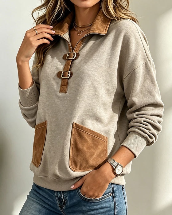 Sweatshirt Suede Patchwork Lomme