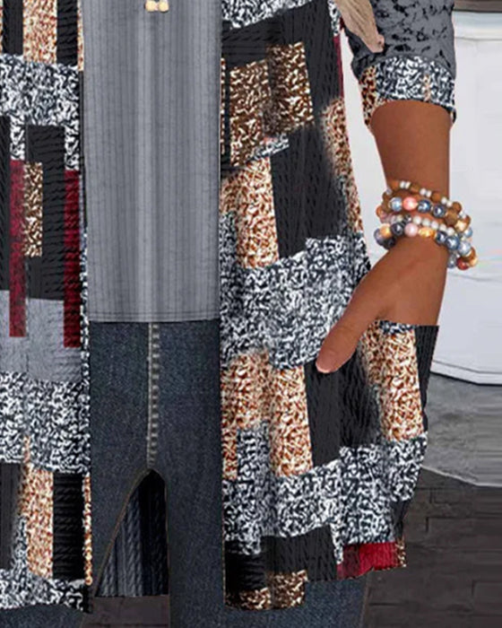 Langærmet Bluse Med Tryk Og Faux To-Delts Udseende