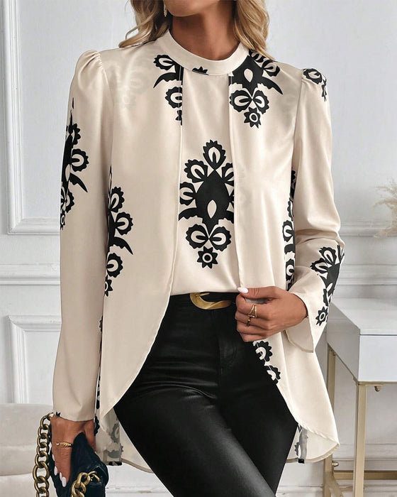 Bluse Puffærme Uregelmæssig Tryk