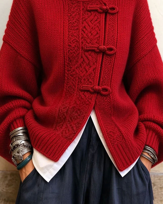 Pullover Vintage Knude Knap Turtleneck Mode