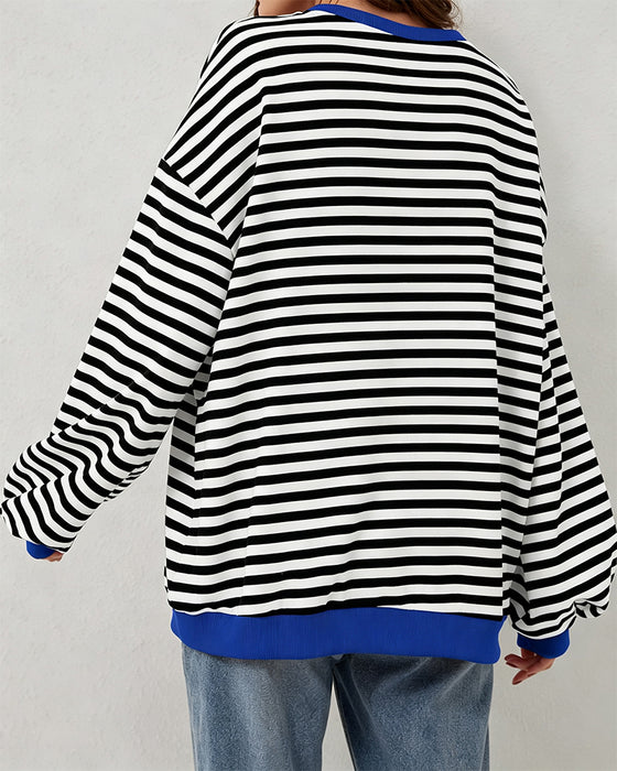 T-Shirt Stribet Rund Hals Farveblok