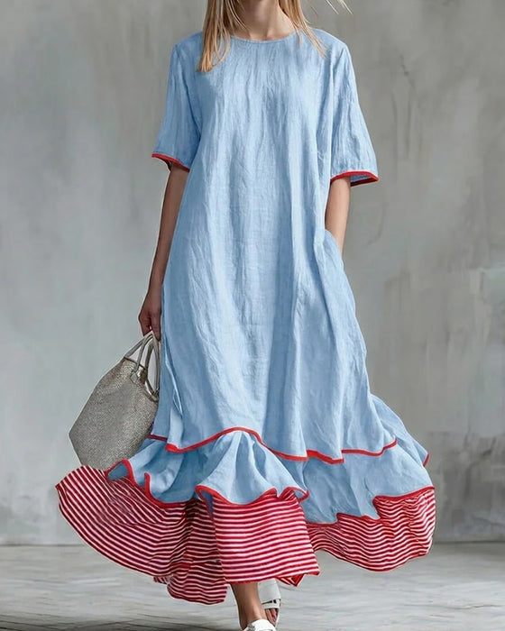 Kjole Farveblok Stribe Rynket Maxi