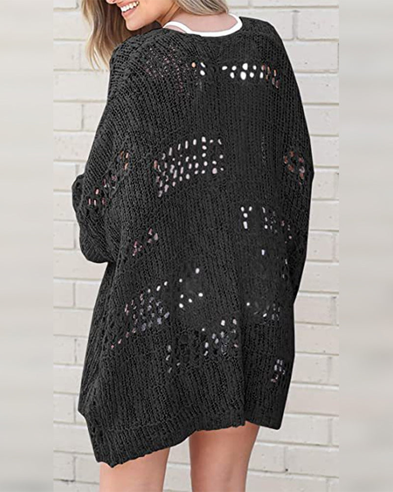 Cardigan Afslappet Langærmet Udskåret Trøje