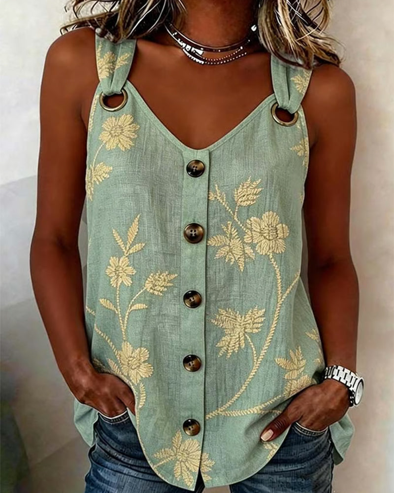 Tank Top Blomstret Kamisol Metal Ring