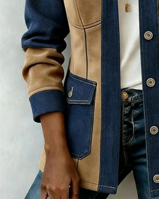 Frakke Hætte Lynlås Lomme Denim Panel
