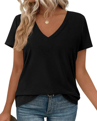 T-Shirt Pullover V-Hals Ensfarvet