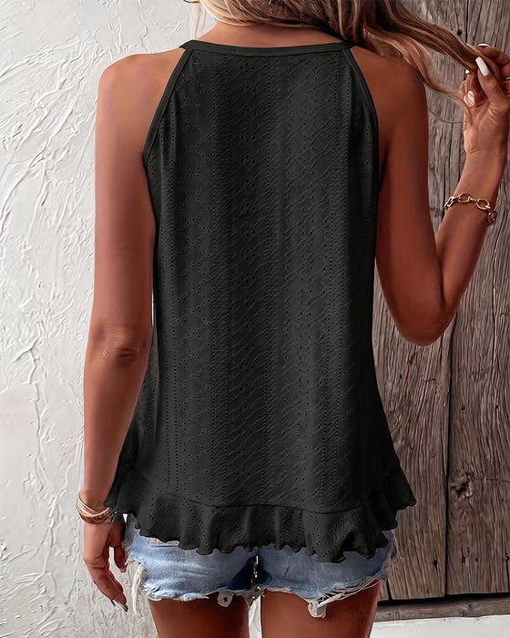 Top Asymmetrisk Ruffle Rund Hals