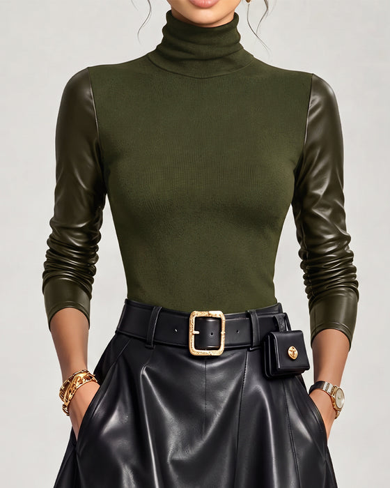 Top Turtleneck Patchwork Ensfarvet
