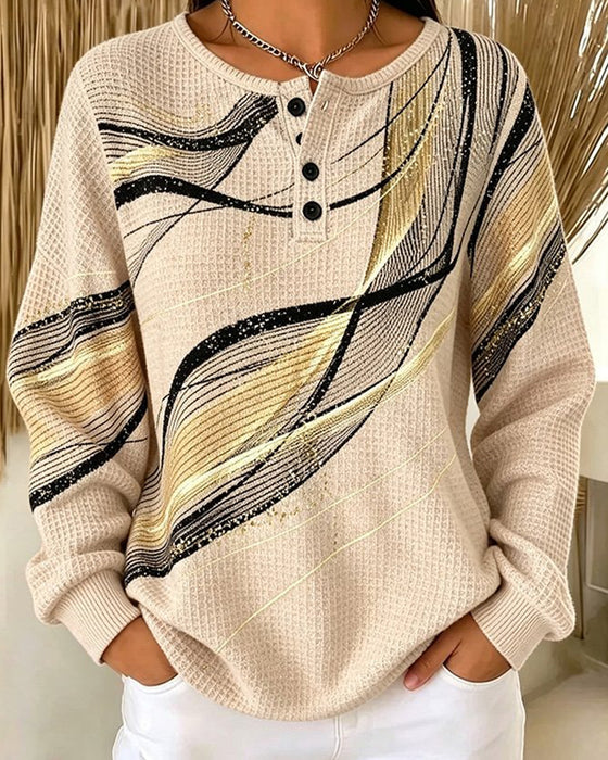 Sweatshirt Rund-Hals Knap-Ned Stribet