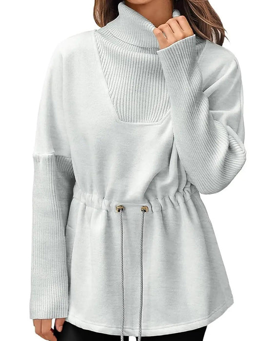 Sweatshirt Høj Krave Lang Ærme Talje Snor