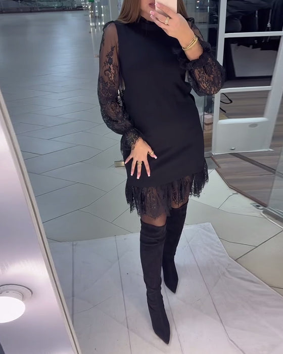 Blonde Kantet Patchwork Kjole