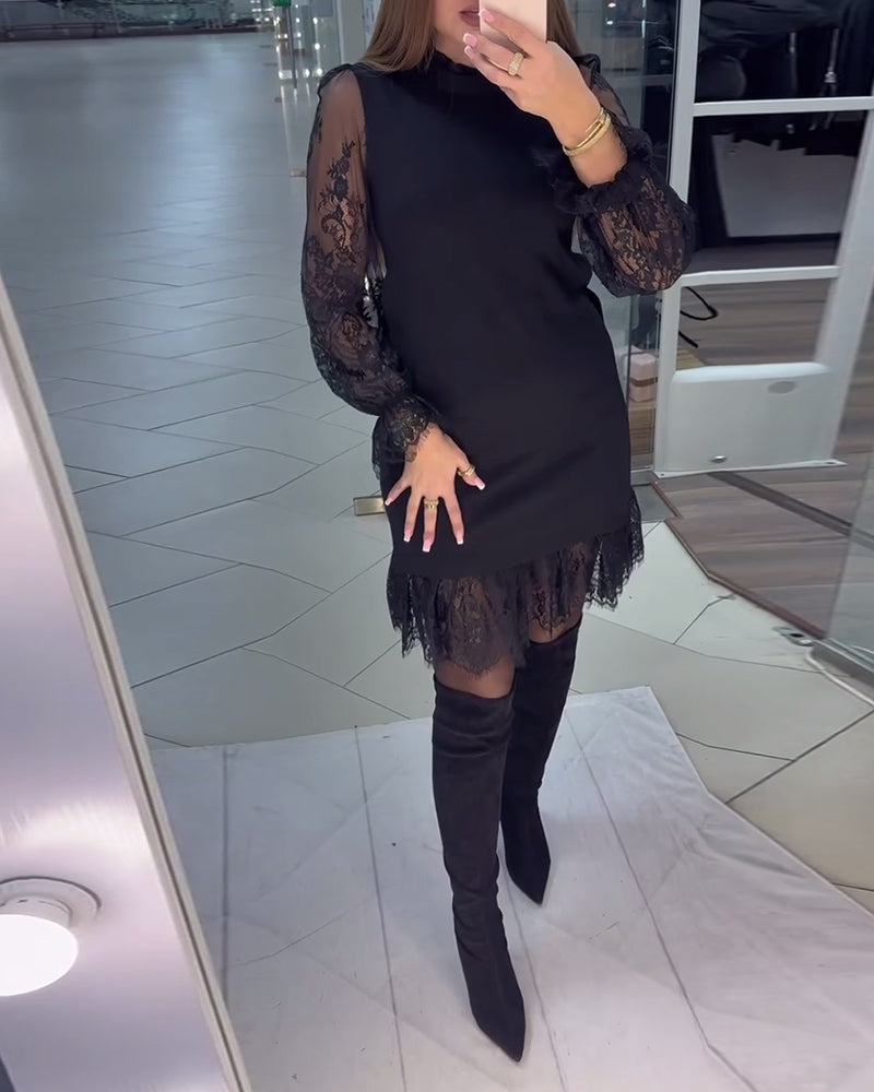 Blonde Kantet Patchwork Kjole