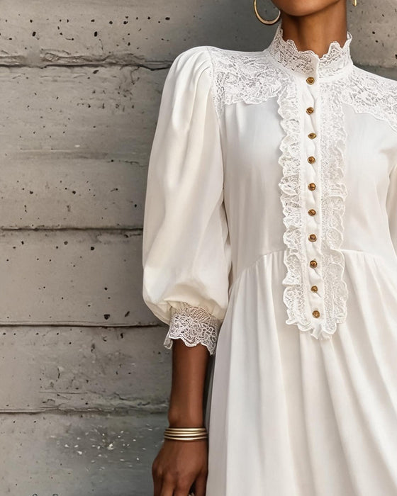 Kjole Mock Neck Knipling Knap Ruffle