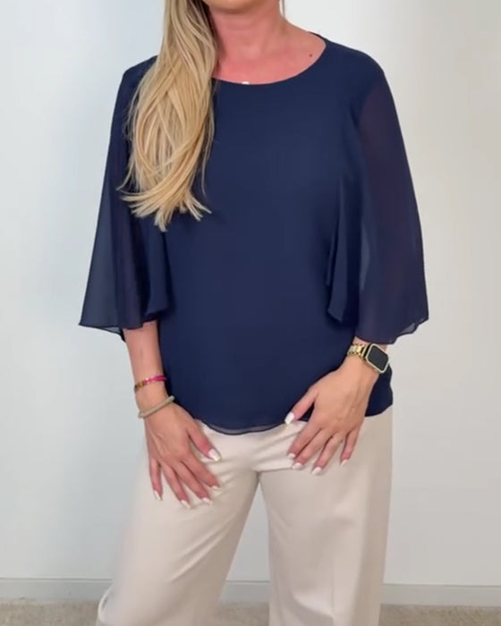 Bluse Klokkeærme Rund Hals