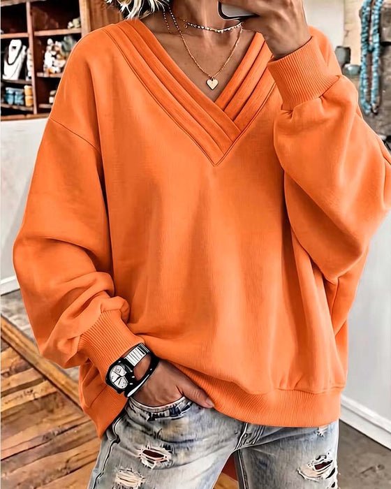 Sweatshirt Dobbelt Lag V-Hals Drop Skulder Løs