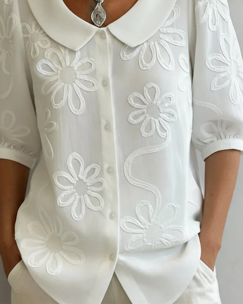 Bluse Blomstermønster Kortærmet
