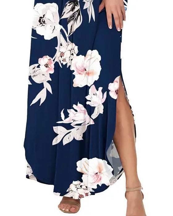Kjole Elegant Blækvask Blomstret Maxi