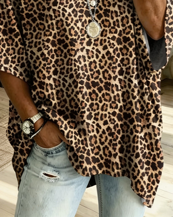 Bluse V-Hals Leopard Casual