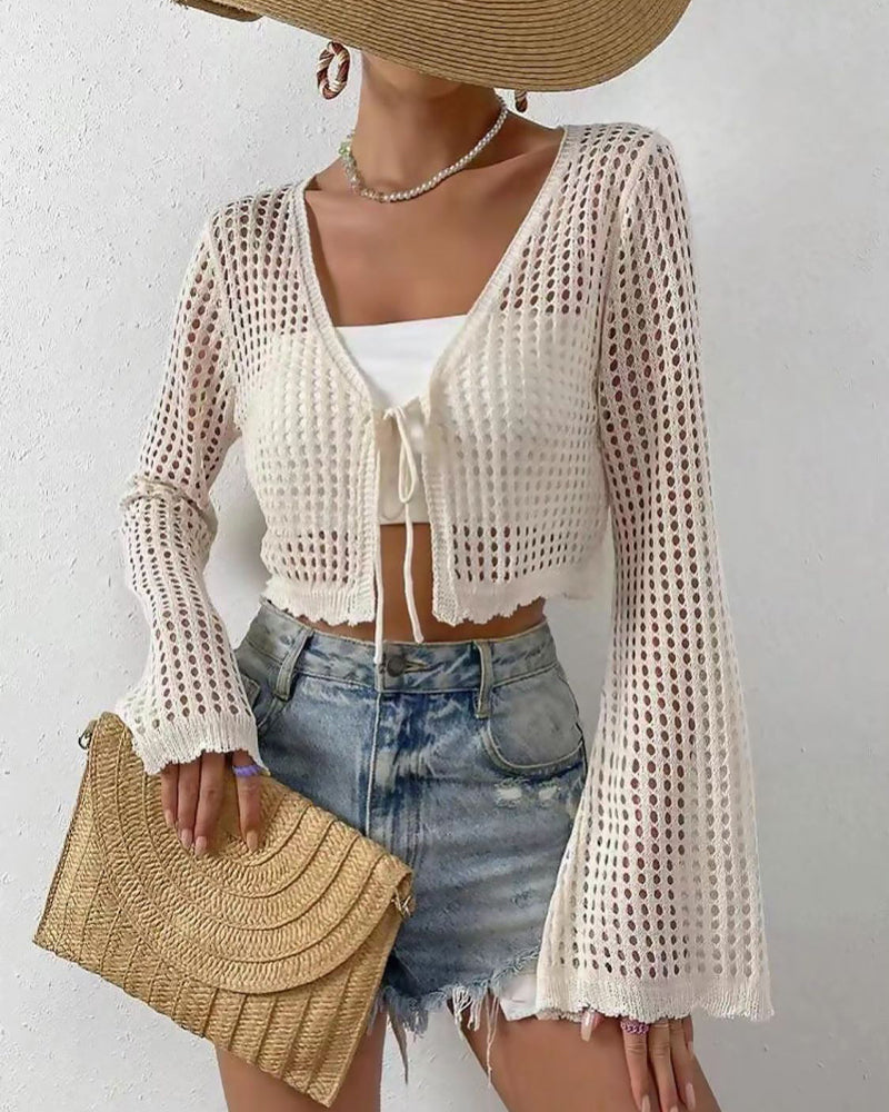 Cardigan Enkel Ensfarvet Hul Ud Strand