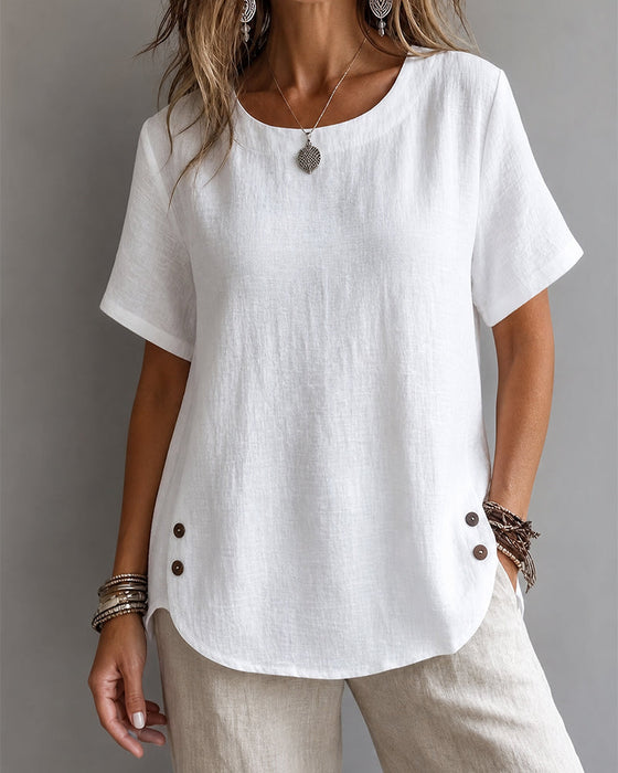 T-Shirt Rund Hals Ensfarvet Enkel 100% Bomuld