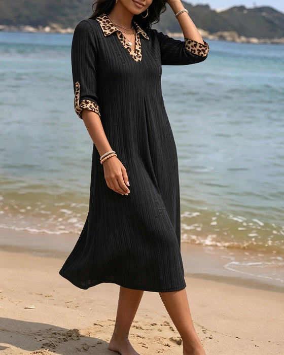 Bluse Afslappet Leopardmønster Revers