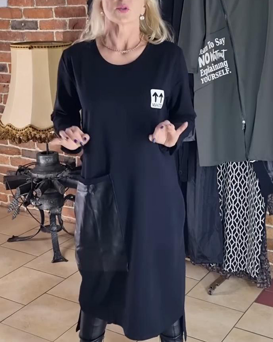 Kjole Løs Plusstørrelse Pu-Paneler