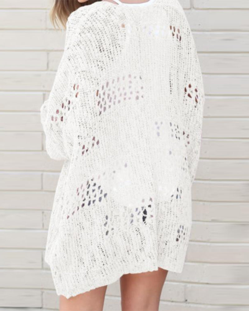 Cardigan Afslappet Langærmet Udskåret Trøje