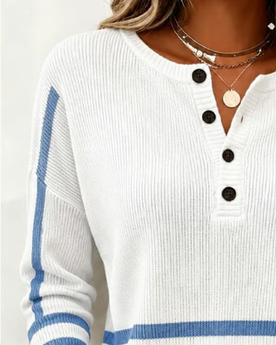 Pullover Stribet Henley Strikket