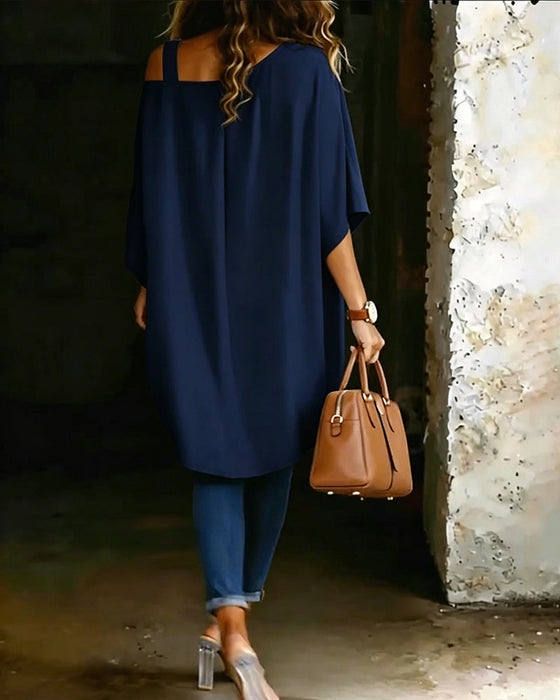 Bluse Asymmetrisk Cold Shoulder Ensfarvet Afslappet