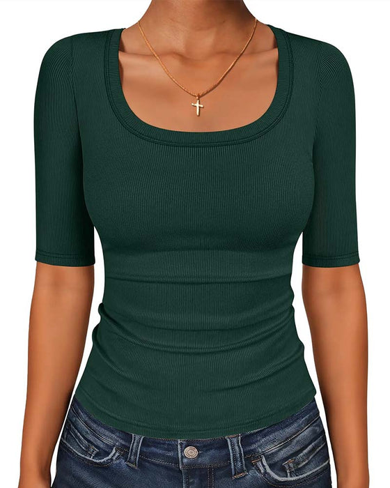 T-Shirt Slim Fit U-Hals Halværme