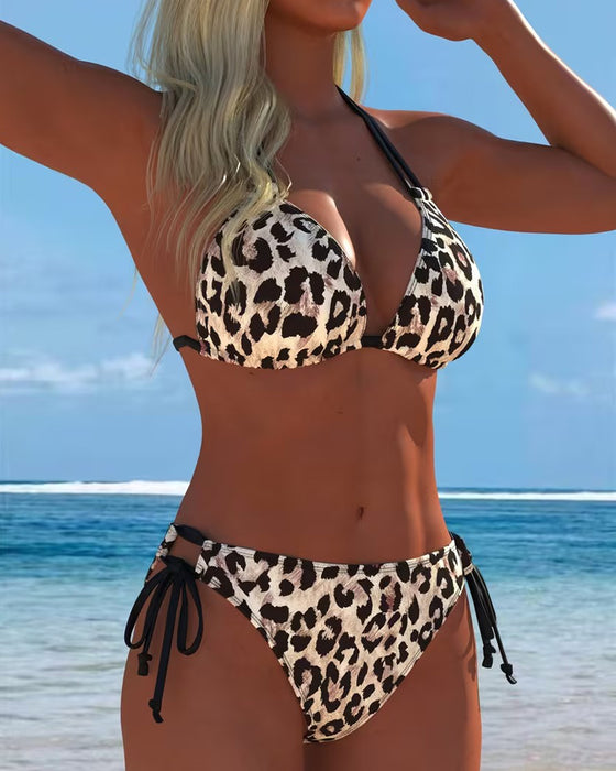 Bikini Leopard Tryk Halterneck Med Stropper