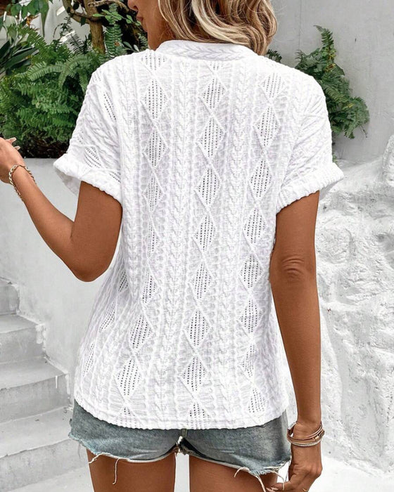 Bluse V-Hals Ensfarvet Hul Åndbar