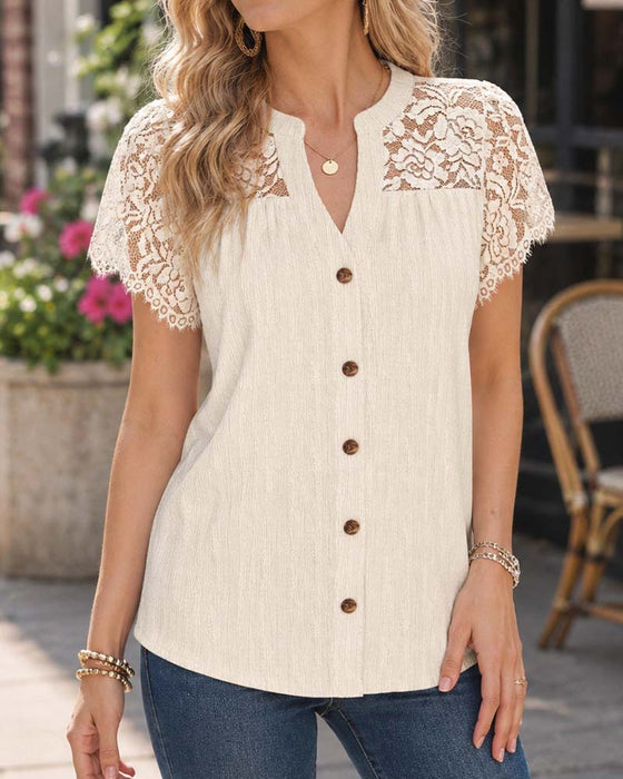 Bluse V-Hals Knap Blonde Panel